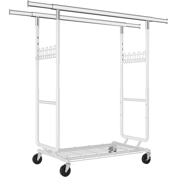Стійка для одягу на колесах FAVOOOSTY, металева, мобільна, до 200 кг, швидка установка, біла, 2 стяжки