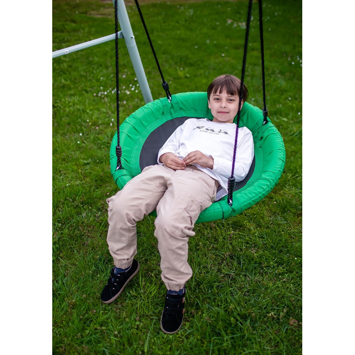 Гойдалка-гніздо для саду HyperMotion Storchennest з А-рамою, 2 місця, 150 кг, зелено-сіра (HYP1)