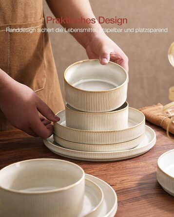 Набір тарілок Star 12 предметів для 4 осіб, керамічний посуд, стійкий до подряпин, для мікрохвильової печі та посудомийної машини, білий капучино