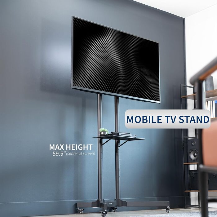 Телевізійна вітрина VIVO Mobiler TV-Wagen для екранів 32-83 дюймів (LCD, LED, OLED, 4K, Flat, Curved) з роликовим стійкою та відсіком для ноутбука/DVD, білий STAND-TV03W