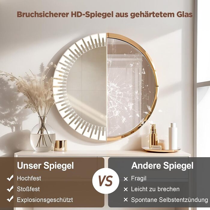 Дзеркало для ванної кімнати YOLEO з підсвічуванням 90x70 см, LED дзеркало з переднім та заднім освітленням, дзеркало для стіни з пам'яттю, 3 регульовані кольори світла, антизапотівання