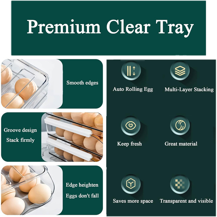 Організатор для яєць у холодильник, великий, прозорий, пластиковий, з автоматичним прокручуванням, стелаж, контейнер, багатоярусний
