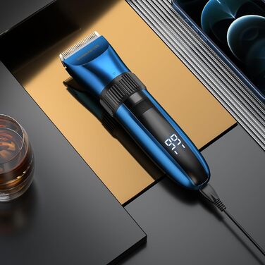 Акумуляторний тример для бороди та волосся BarberBoss, водонепроникний, з керамічними лезами, світлодіодним дисплеєм, швидкою зарядкою та 8 кольоровими насадками-гребінцями QR-2082