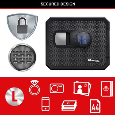 Master Lock FPW082FTCML - вогнестійкий та водонепроникний сейф, 23л, 417 x 348 x 478 мм, електронний замок з підсвічуванням, для дому та офісу, чорний