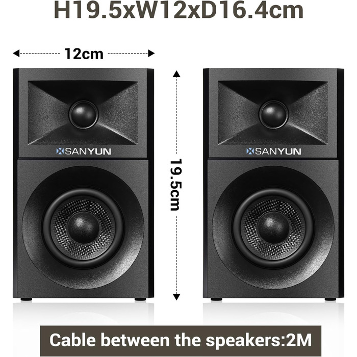 Sanyun SW203: Акустична система 4.0, 60W, 4-Way, DSP, 3D звук, USB/Bluetooth 5.4, AUX, для студії, пара, чорний