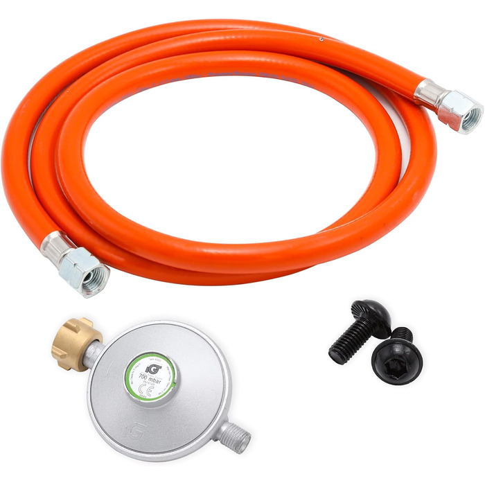 Газовий нагрівач з вентилятором, 15 кВт, з газовим шлангом 1,2 м та редуктором тиску 700 мбар, нержавіюча сталь, Piezo-запалювання, з ручкою