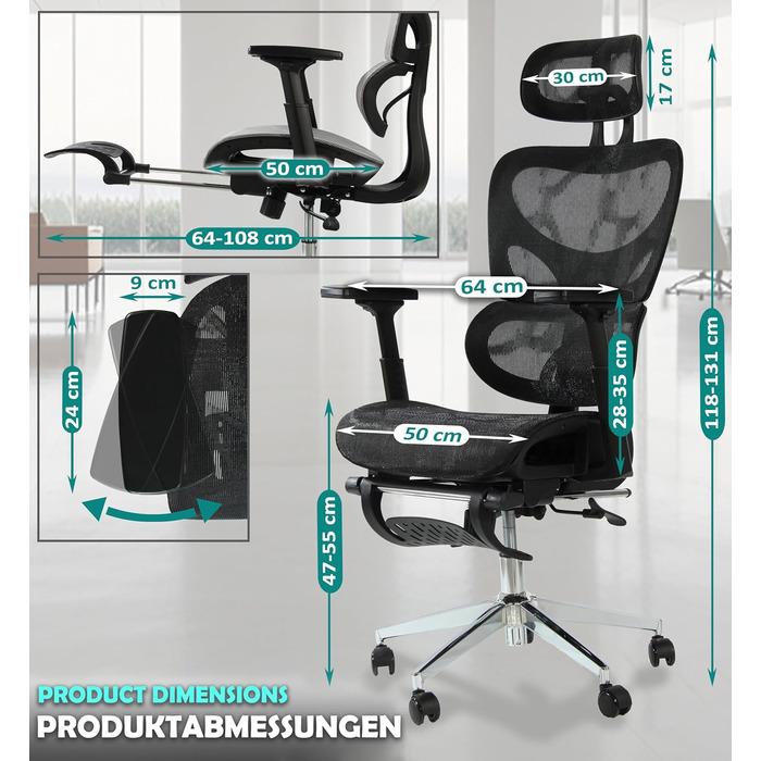 Офісний крісло Sesto Senso K80G Grey (1, Black) з підставкою для ніг, ергономічний, з регульованою спинкою та підлокітниками, для керівників