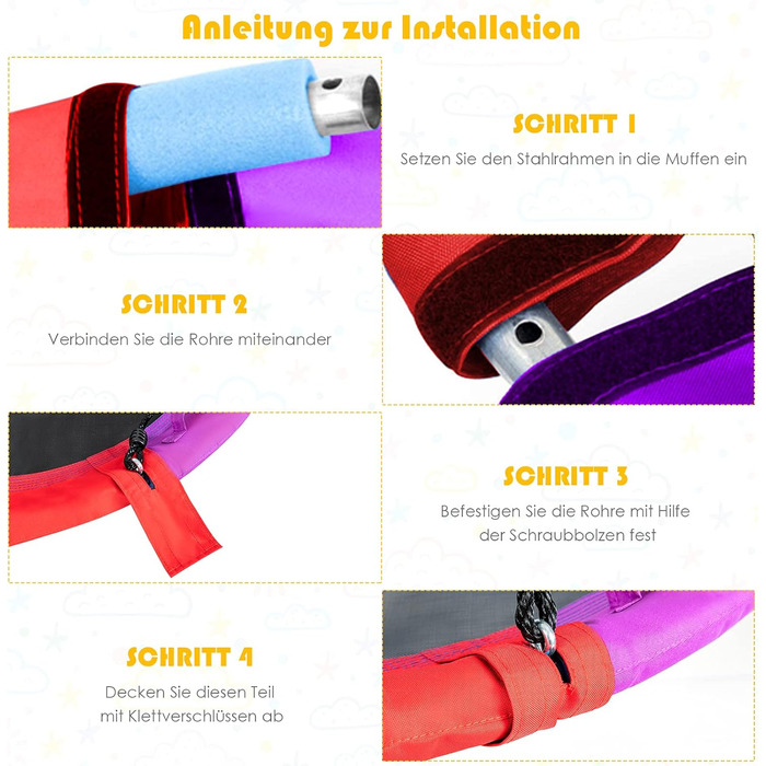 Шоукель-гніздо COSTWAY з подушкою та ручками, дитяча гойдалка з регульованим тросом 100-180 см, вантажопідйомність до 150 кг для дітей та дорослих, для використання в приміщенні та на вулиці, кольорова