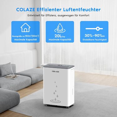 Електричний осушувач повітря COLAZE 20л/24г, для дому, підвалу, квартири, 150 м³ (50 м²), тихий, 20л-NEW