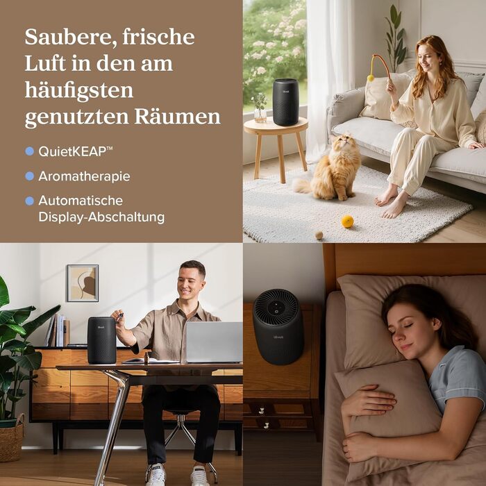 Повітряочисник LEVOIT Core Mini з ароматерапією, HEPA-фільтр, чорний