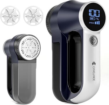 Електричний видалення ворсу CuieTuee з LED-підсвічуванням, USB-зарядка, 3 швидкості, 2000mAh, для одягу, білий (темно-синій)
