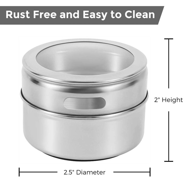 Набір банок для спецій з магнітною основою, 12 шт., нержавіюча сталь, легко миються, з етикетками