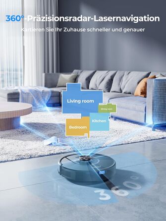 Робот-пилосос Laresar Clean 3-в-1 з функцією миття, 5000Pa, лазерна навігація, 180 хв, для тварин, килимів, твердих підлог, керування через додаток, 15 зон заборони (чорний)