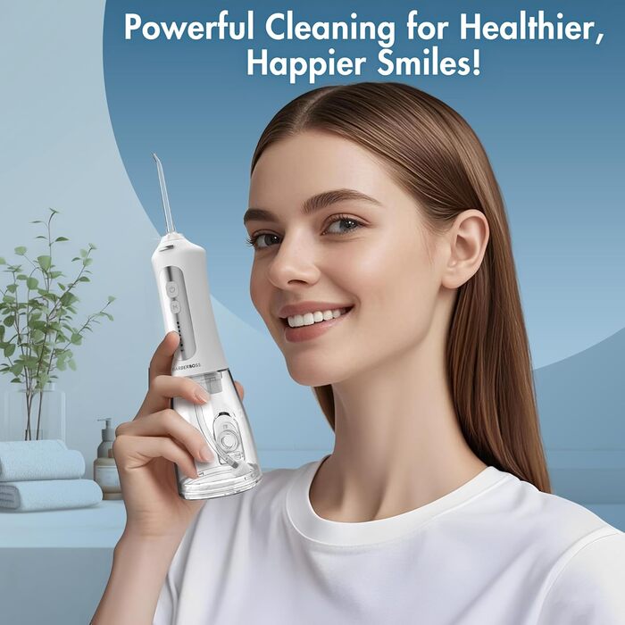 Електрична ірigator для порожнини рота BarberBoss QR-7024 (білий) - 5 насадок, різні режими очищення