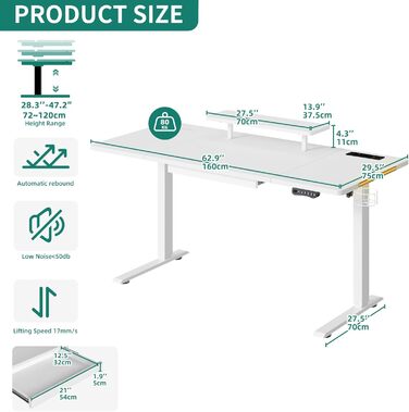 Електричний стіл YITAHOME з регулюванням висоти з USB, LED, лотком для клавіатури, 160x75 см (білий)