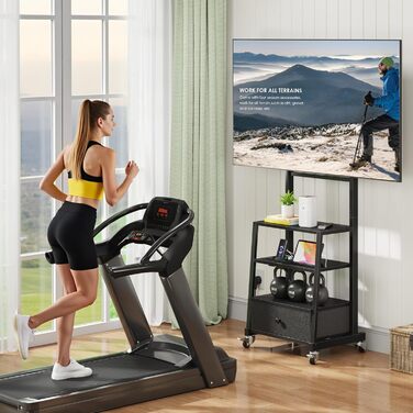 Підставка для телевізора на колесах з ящиком, чорна, 140 см. Підходить для телевізорів 32-75 дюймів