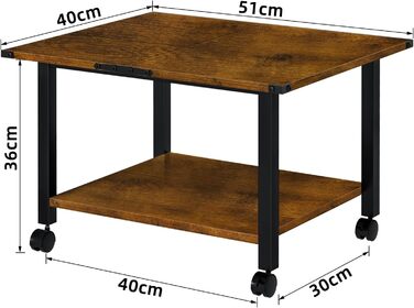 Стіл для принтера LELELINKY з роликами, мобільний двоярусний стійка для принтера, підставка для принтера з фіксуючими колесами, візок для принтера для офісу, факсу та дому, 52,5 x 40 x 36 см, Колір: Коричневий