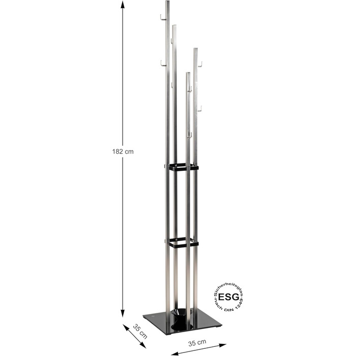 Вішалка для одягу HAKU Möbel з нержавіючої сталі, чорна, метал, скло 8 мм - 35x182x35 см, сучасний стиль