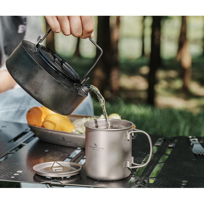 iBasingo Titan Becher: туристичний посуд, термокружка, чашка для кемпінгу з кришкою та складним ручками (200-750 мл)