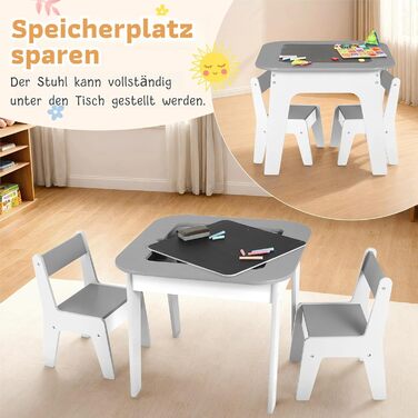 Дитячий стіл та стільці Clevich - комплект для дитячої кімнати (сірий), з місцем для зберігання та дошкою для малювання