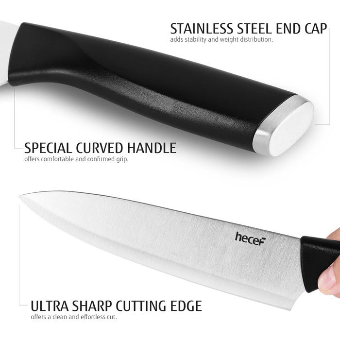 Набір кухонних ножів 7 предметів з бруском, нержавіюча сталь, кухонні ножі з кухонними ножицями, чорний, для професійних кухарів та поціновувачів