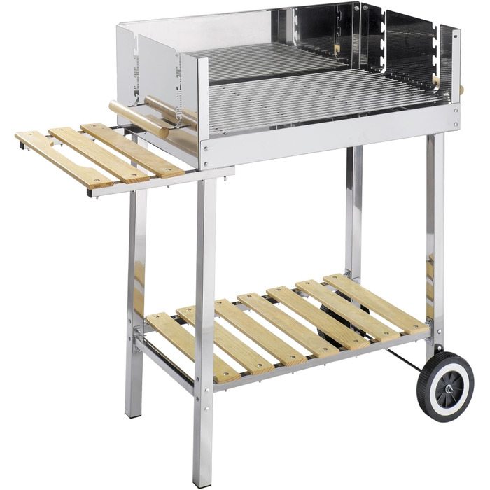 Grillwagen HKG 500 XXL з нержавіючої сталі: вугільний гриль на колесах з полицею для дров, велика решітка, регулювання висоти, довговічний