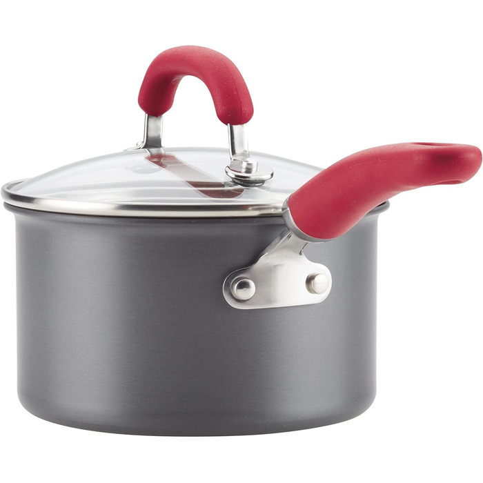 Набір посуду Rachael Ray, 11 предметів, з нержавіючої сталі, з антипригарним покриттям, сірий з червоними ручками