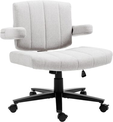 Крісло Vigosit Criss Cross з колесами, регульована ширина підлокітників, антиковзаюча тканина, комфортне сидіння, сучасний стиль, поворотне крісло для дому, туалетного столика, офісу (Сірий)