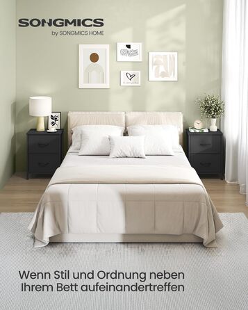 SONGMICS Комод з 2 висувними ящиками, шафка для зберігання, сталь, MDF, тканина, для спальні, прихожої, вітальні, чорний, LGS312BH03