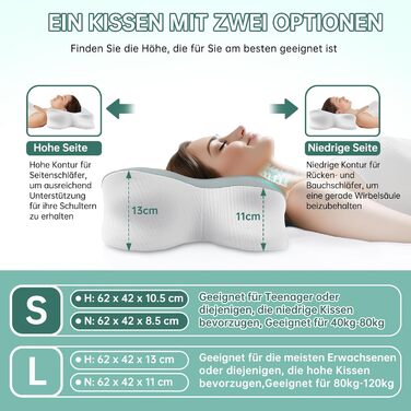 Подушка для сну на боці Rokehr, подушка для шиї, подушка з піною з пам'яті, подушка для підтримки шиї, подушка для сну на спині, животі та боці