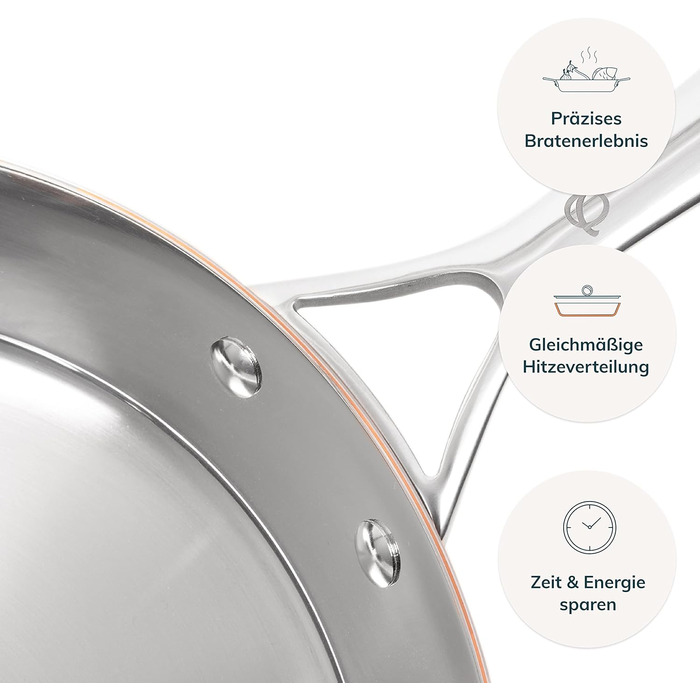 Мідна сковорода Olav 26 см, індукційна, гриль, можна мити в посудомийній машині, можна використовувати в духовці