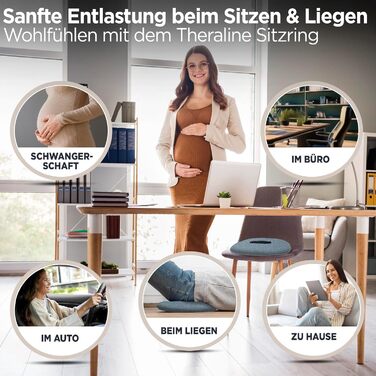 Ергономічний ортопедичний подушка-кіль Theraline для розвантаження куприка, після операцій та пологів, при геморої (Donut Kissen), Антрацит Меланж, 35x48 см