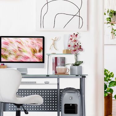 Relaxdays Сучасний комп'ютерний стіл зі скляною стільницею