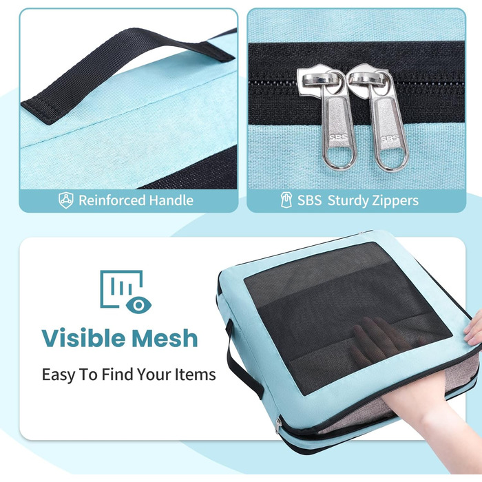 Набір компресійних органайзерів для подорожей з сіткою, розширювані пакувальні куби для одягу в валізу, м'ятний колір, 8 предметів