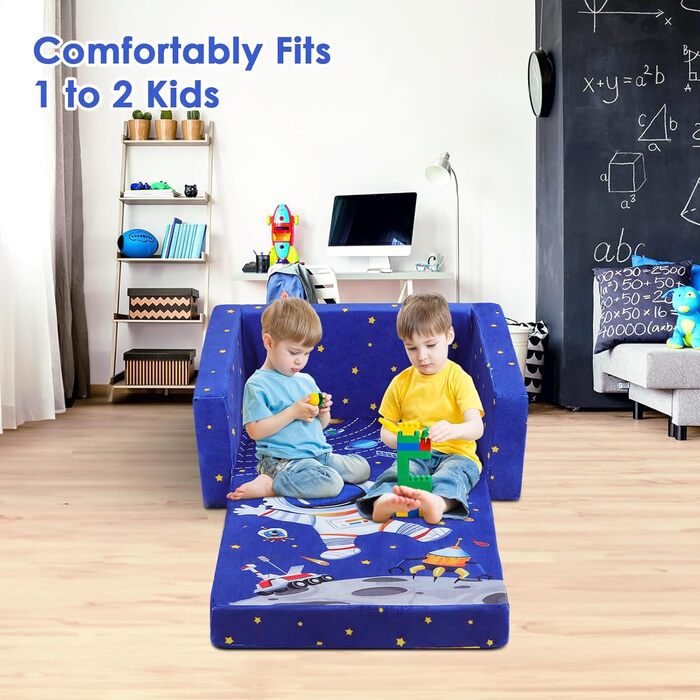 Дитяче крісло-диван 2 в 1 з тканиною, що складається, та неслизьким подушкою, для спальні, вітальні, ігрової кімнати (Астронавт)
