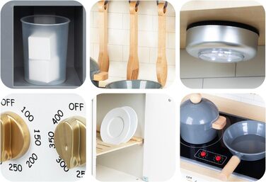 Дерев'яна дитяча кухня Mamabrum з LED-підсвічуванням - ігровий набір кухонь з регульованою висотою, з приготуванням кубиків льоду, мікрохвильовою піччю, плитою та посудомийною машиною. Іграшка для дітей від 3 років