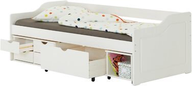 Ліжко з місцем для зберігання Дитяче ліжко Молодіжне ліжко 90x200 масив сосни біла