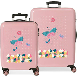 Валіза Road Precious Flower Pink, 50 x 38 x 20 см, жорстка, кодовий замок ABS, 34 л, 1,8 кг, 4 колеса, ручна поклажа (набір для валізи)