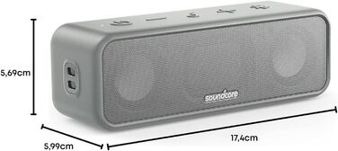 Soundcore 3 Bluetooth Портативна Колонка, Стерео Звук, Titan Membrana, PartyCast, BassUp, 24 год. Акумулятор, IPX7 Вологозахист, Індивідуальний EQ, для Дому, на Відкритому Повітрі, Сад (Чорний)