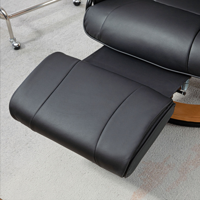 Крісло під телевізор HOMCOM Recliner Swivel з функцією відкидання та підставкою для ніг витримує до 150 кг, крісло під телевізор з імітації шкіри в чорному кольорі для вітальні