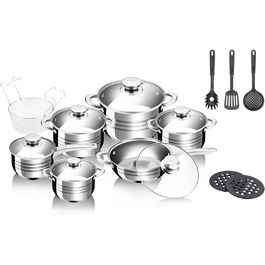 Набір посуду Swiss Pro з 18 предметів - нержавіюча сталь - в т.ч. сковорідка - срібло