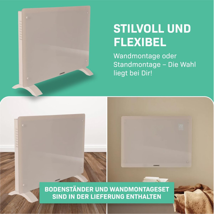 Електричний конвекторний обігрівач VONROC - 1500W, білий. Економний обігрівач для дому, 15-24 м²