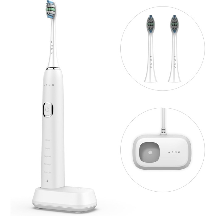 Електрична зубна щітка AENO DB6 Sonic – 5 режимів, 40 днів роботи, бездротове заряджання, преміум-щітинки, нагадування про заміну насадки, 46000 вібрацій/хв.