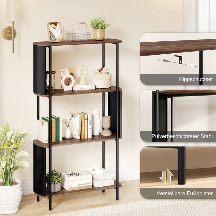 Багатоярусна стелаж Regal, окремо стояча, з вигнутим дизайном, індустріальна полиця для книг, з імітацією коричневого дерева.