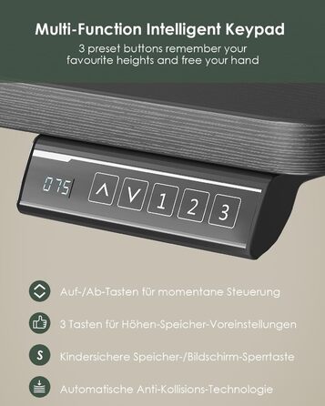 Електричний стіл OffiGo, 100x50 см, з підставкою для клавіатури, 3 режими пам'яті, для роботи та навчання, білий