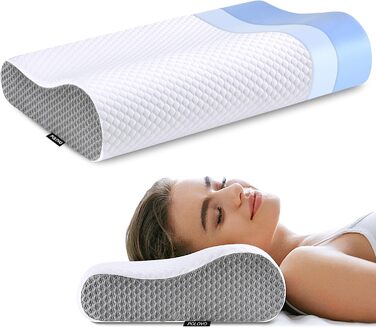 Подушка для шиї з Memory Foam для зняття болю, ортопедична подушка для сну, для сну на боці, спині, животі, біла & сіра