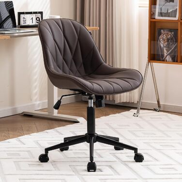 Офісний стілець YOUTASTE з візерунком листя, ергономічний, регульований по висоті, з функцією гойдання, без підлокітників, шкіряний, для дому та офісу (колір: коричневий)