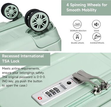 Набір валіз Sea Choice Matcha Grün: M-L-XL (55/65/75 см) з косметичкою, TSA-замок, жорсткий корпус