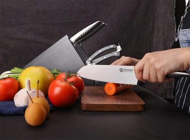 Набір кухонних ножів WILDMOK 6 предметів з блоком. Ультрагострі ножі з нержавіючої сталі з ABS-ручкою. Азіатський набір ножів для кухні