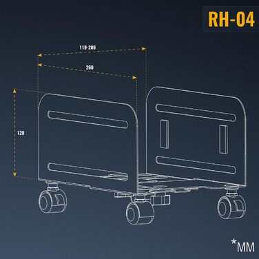 Підставка для комп'ютера RICOO на роликах: мобільний стійкий стенд для ПК, сервера та робочого місця